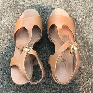 Dark Tan Leather Wedges